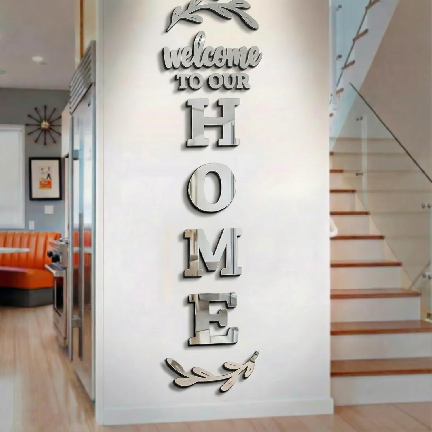 3D Acrylic Wall Art Home Signage, Modern DIY Art Mural (Silver, 55×18 inches)