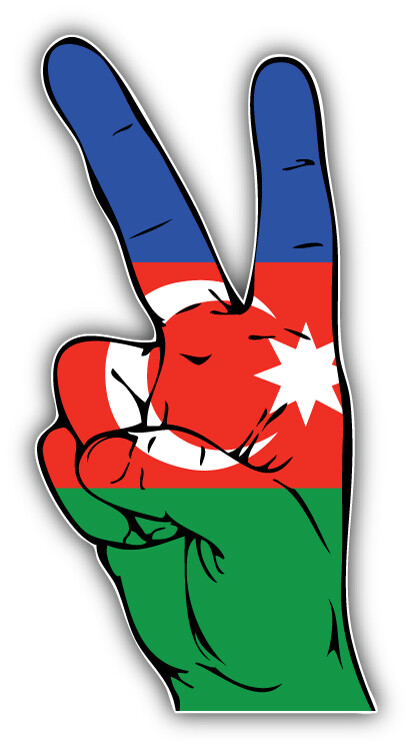 Azerbaijan World Flag Hand Peace Sign Car Bumper Sticker Decal
