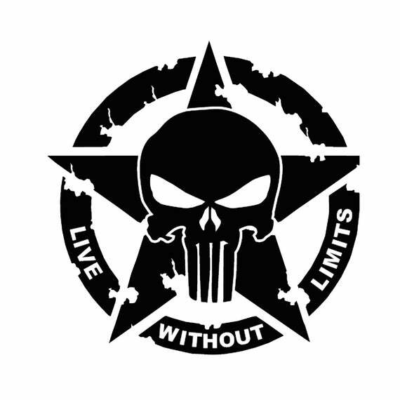 Vinyl Decal – Live Without Limits, Punisher Skull, Army Star, Various Colors