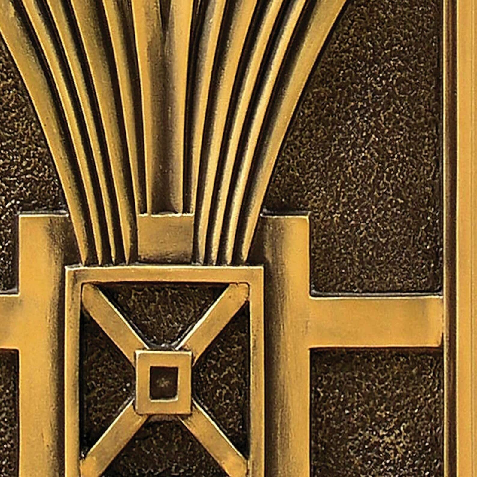 Art Deco Bronze Door Mural, Durable Laminated Sticker Cover, Single piece