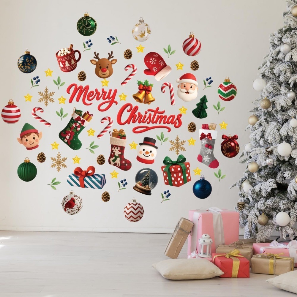 Holly Jolly Christmas Wall Decals for Indoor Home Wall Murals Stickers Kids