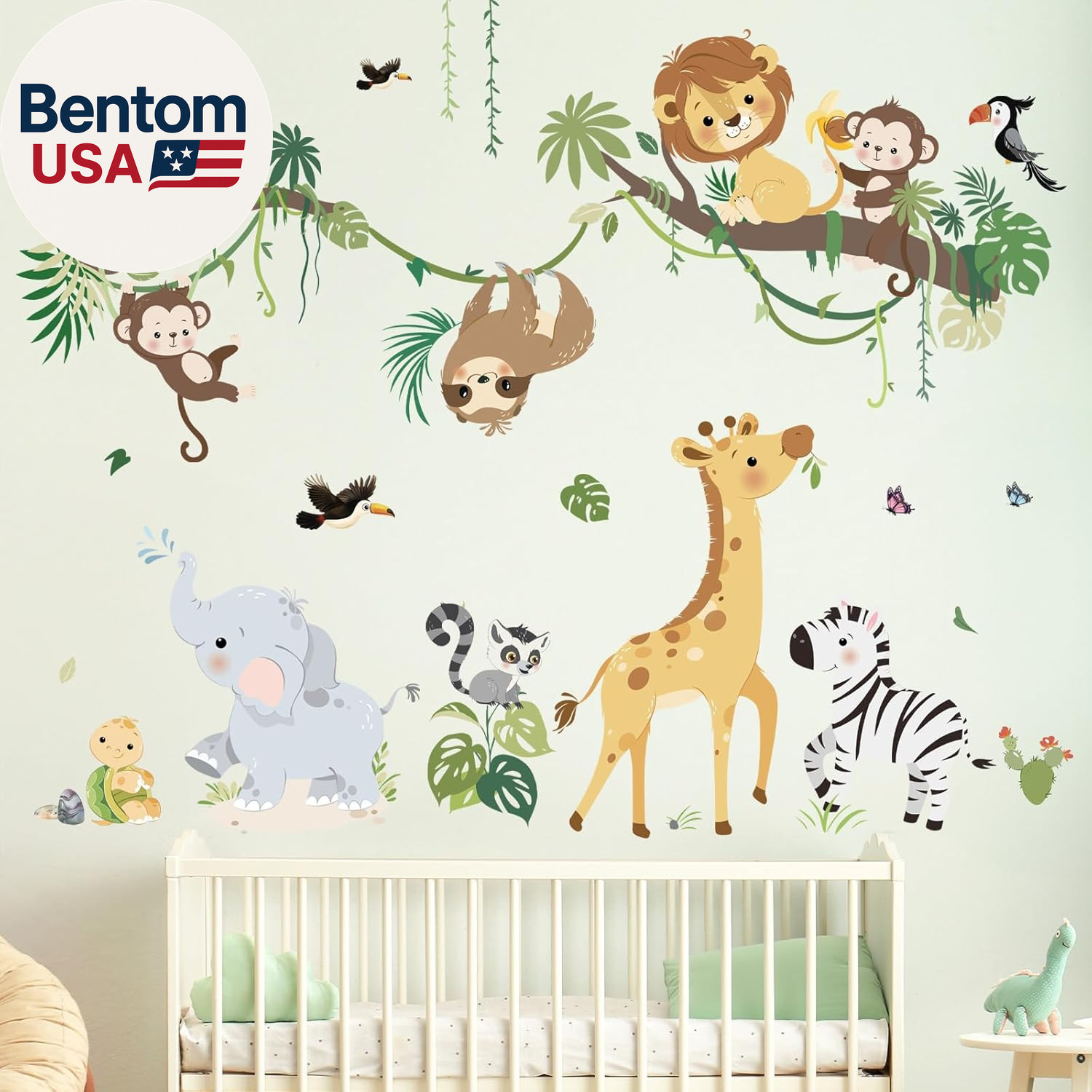 Jungle Animals Tree Branch Wall Decals Safari Monkey Giraffe Lion Wall Stickers