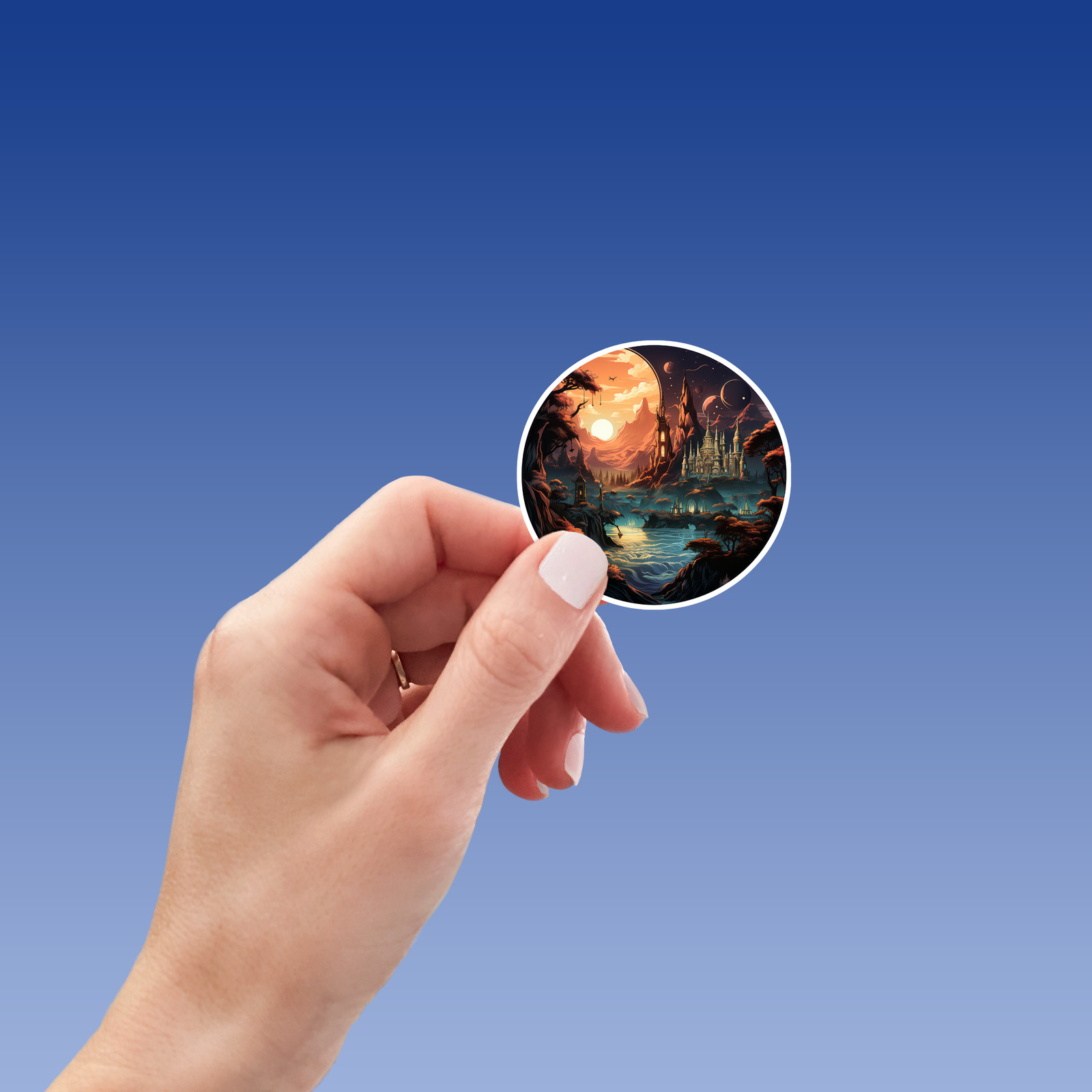 Steampunk Fantasy Landscape Sticker – Transport Yourself to a World of Adventure