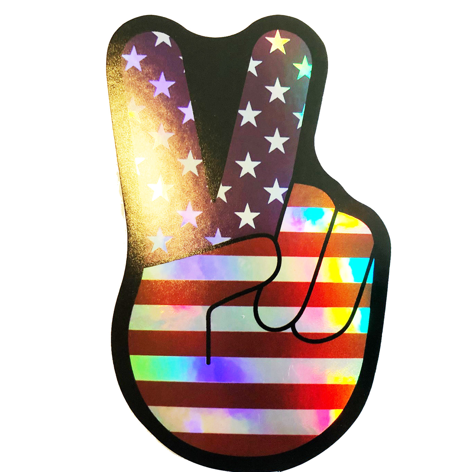 Shiny United States of America Peace Sign With Hand Flag Sticker 3 Inch Decal
