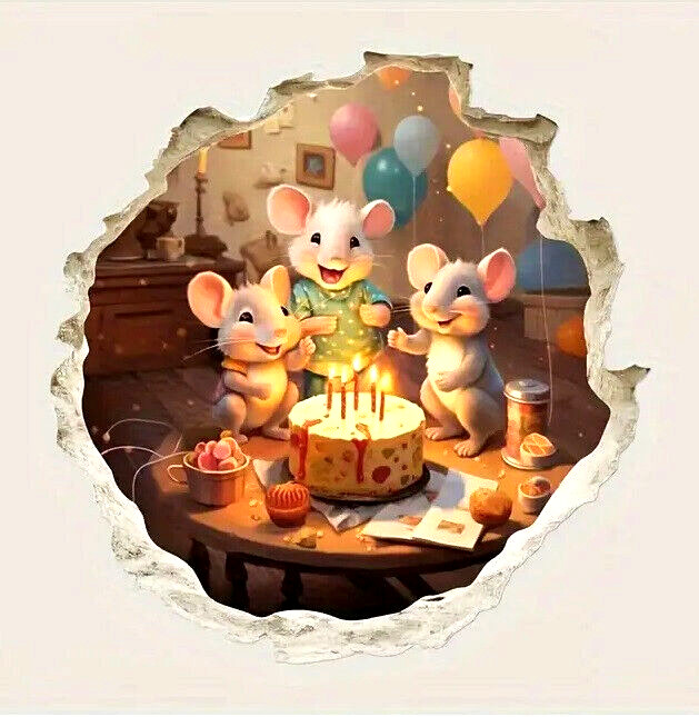 3D Wall Sticker 5.9" x 5.9" HAPPY BIRTHDAY Little Mouse – Shipping Included