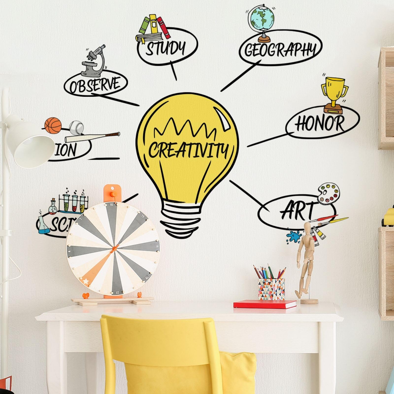 Vibrant Inspirational Quotes Wall Stickers with Bulb and Motivational Words D…