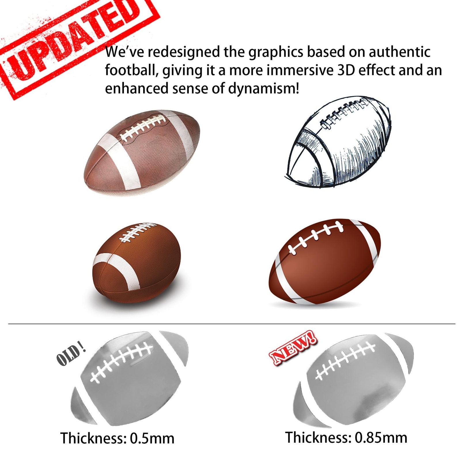 ODOTTAA, Sports Theme Football Shaped Acrylic Mirror Art Sticker for Wall Dec…