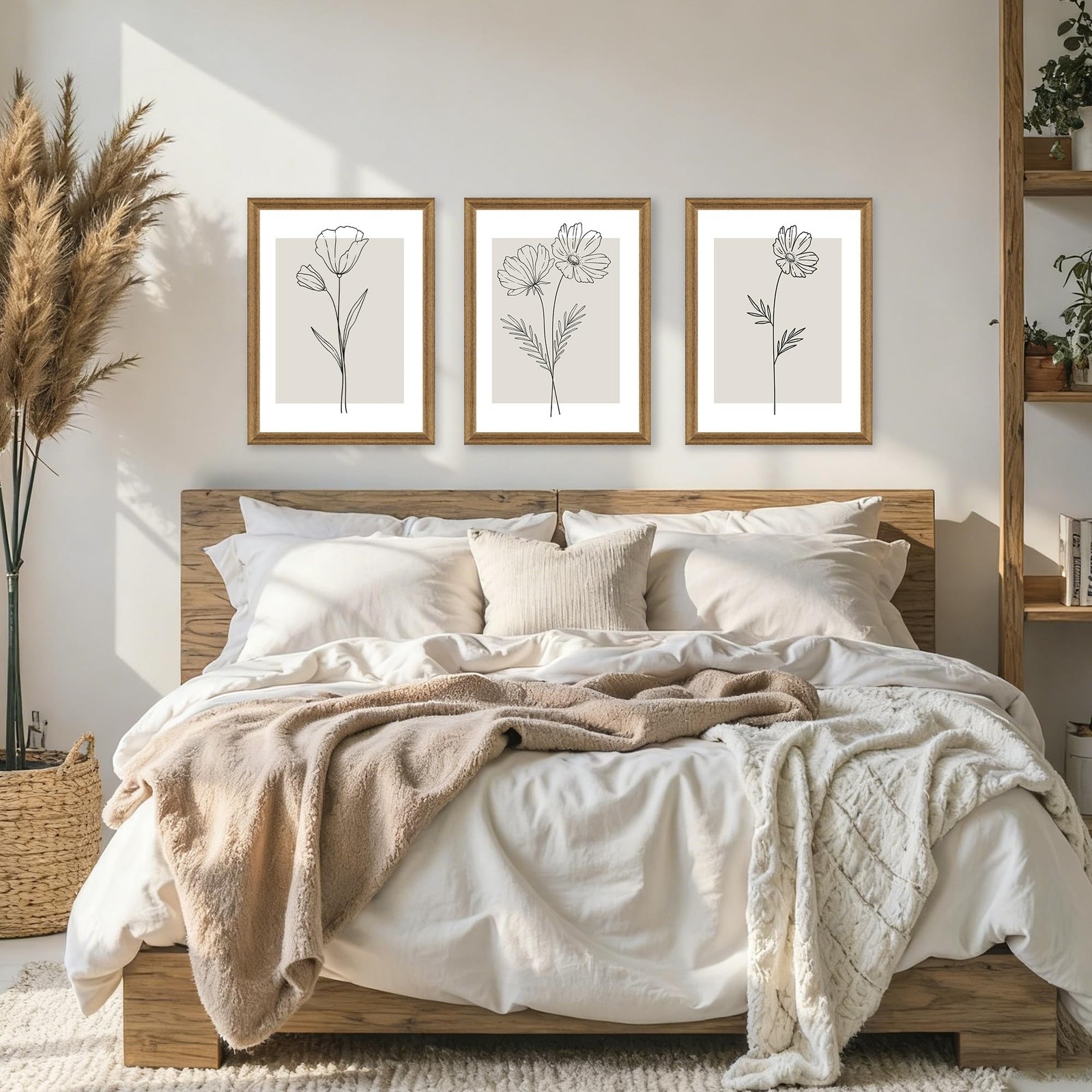 ICHZUMW Neutral Botanical Floral Wall Art, Black and White Farmhouse Flowers …