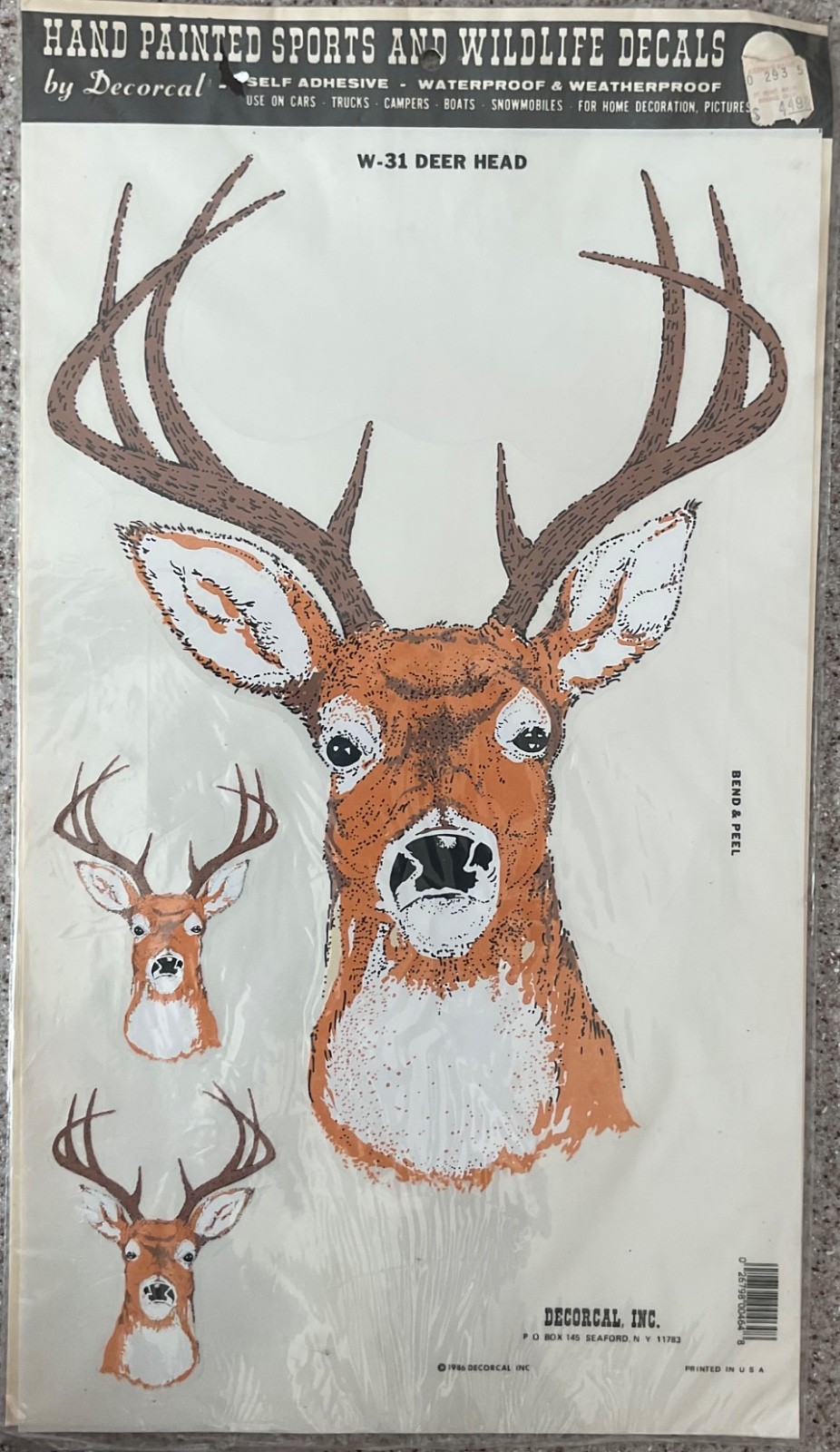 New Vintage 1986 Decorcal Hand Painted Sports & Wildlife DEER HEAD Decal W31