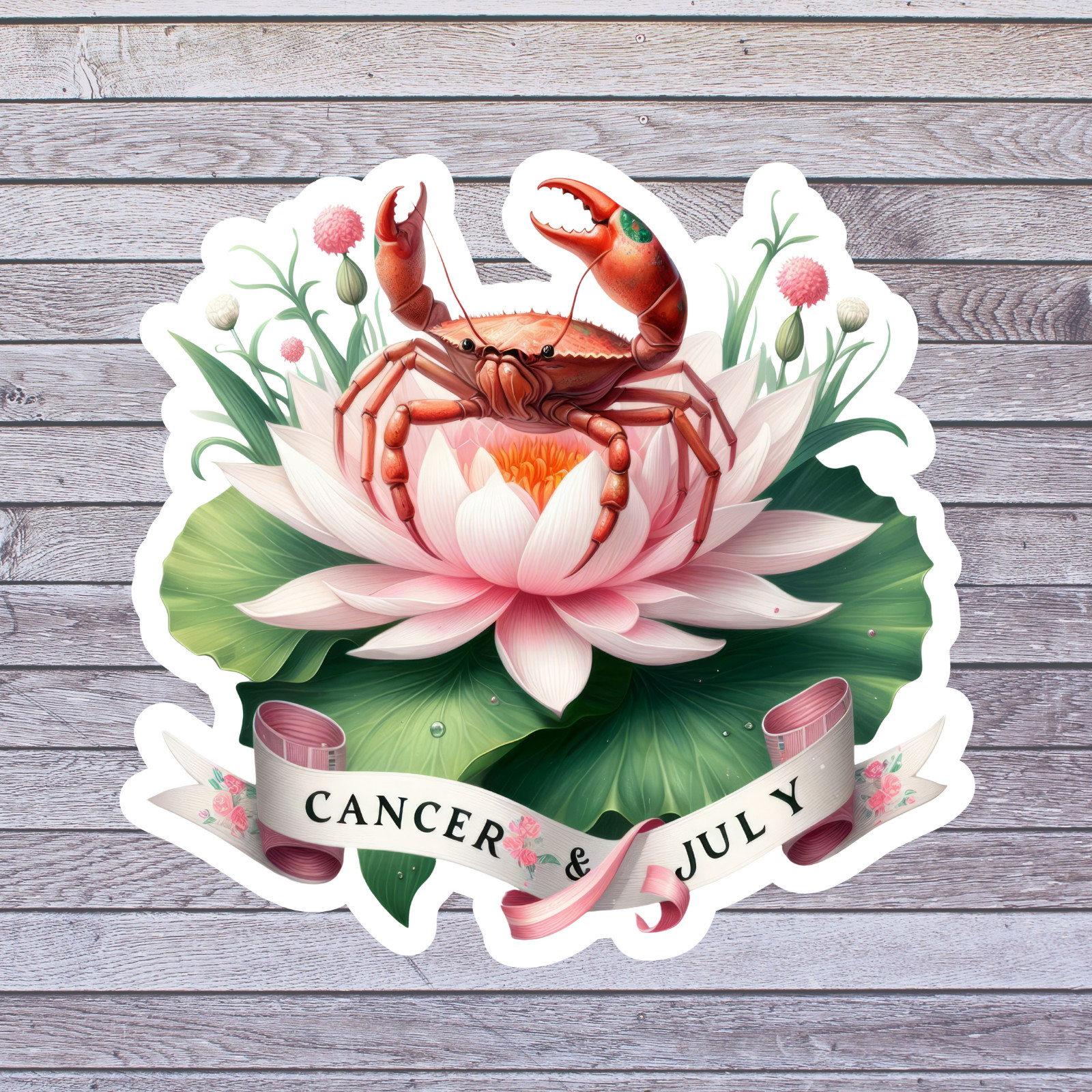 Cancer sticker vinyl decal crab zodiac july lotus flower astrology art