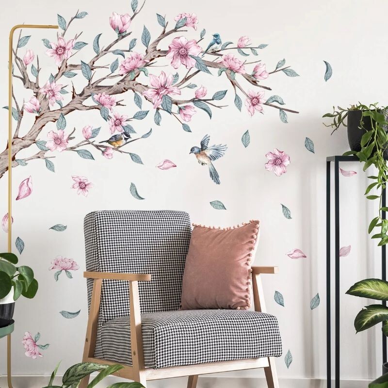 Removable Flower Tree Branch Decal Animal Birds Wall Sticker Bedroom Home Decor