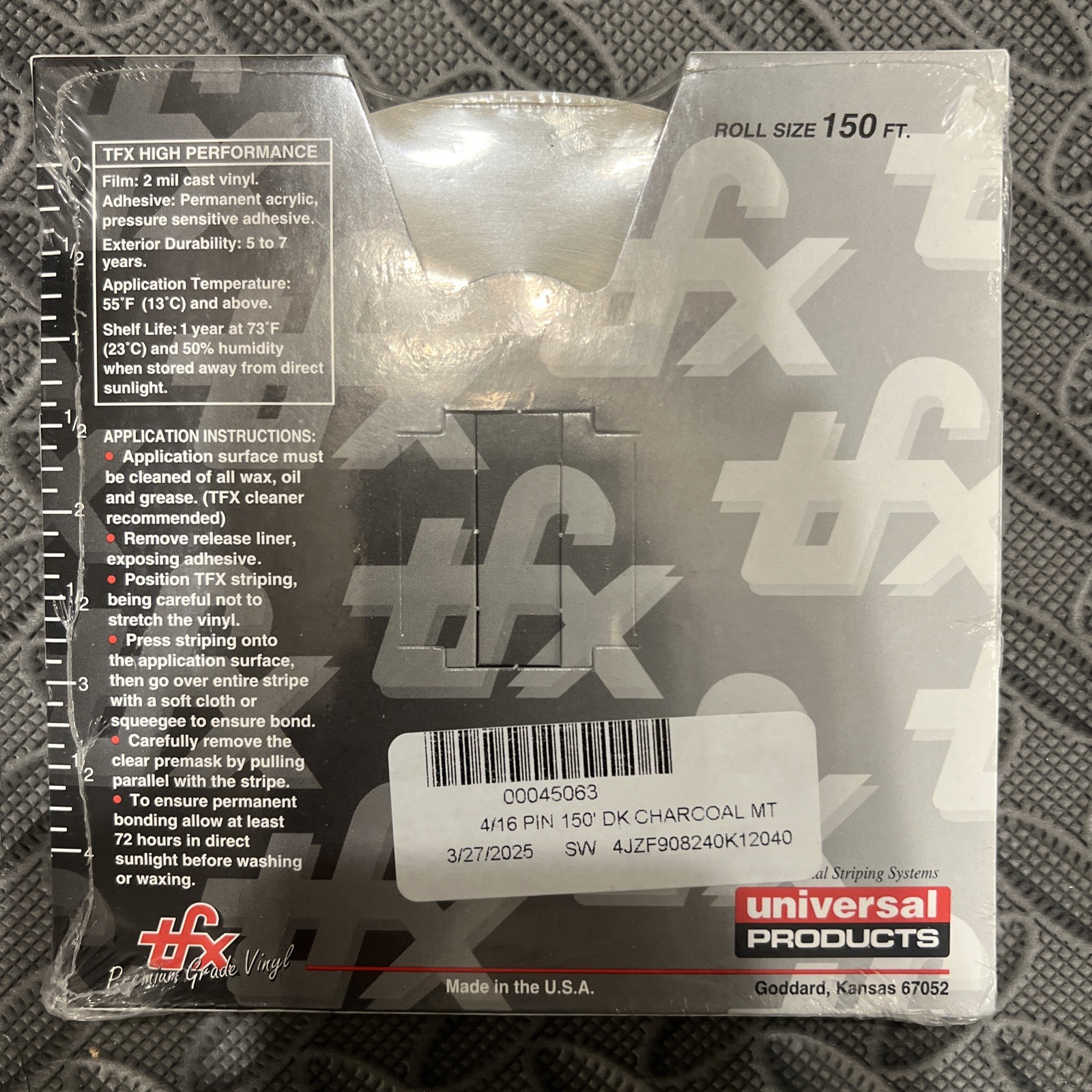 TFX Professional Striping Premium Grade Vinyl 4/16" 150 Ft. Dk Charcoal 00045063