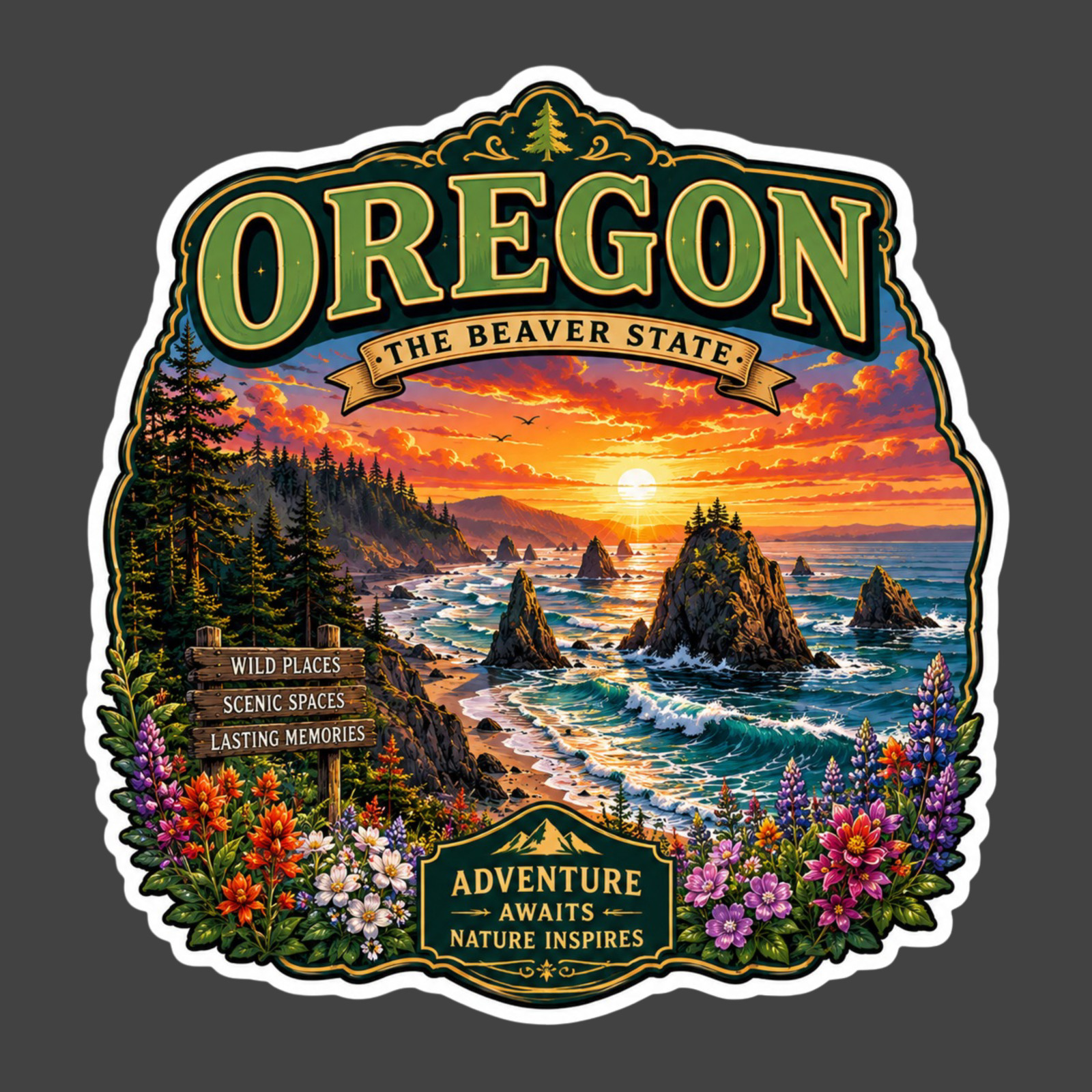 Oregon Sticker Vinyl Decal Pacific Coast Sea Stacks Beach Travel Souvenir