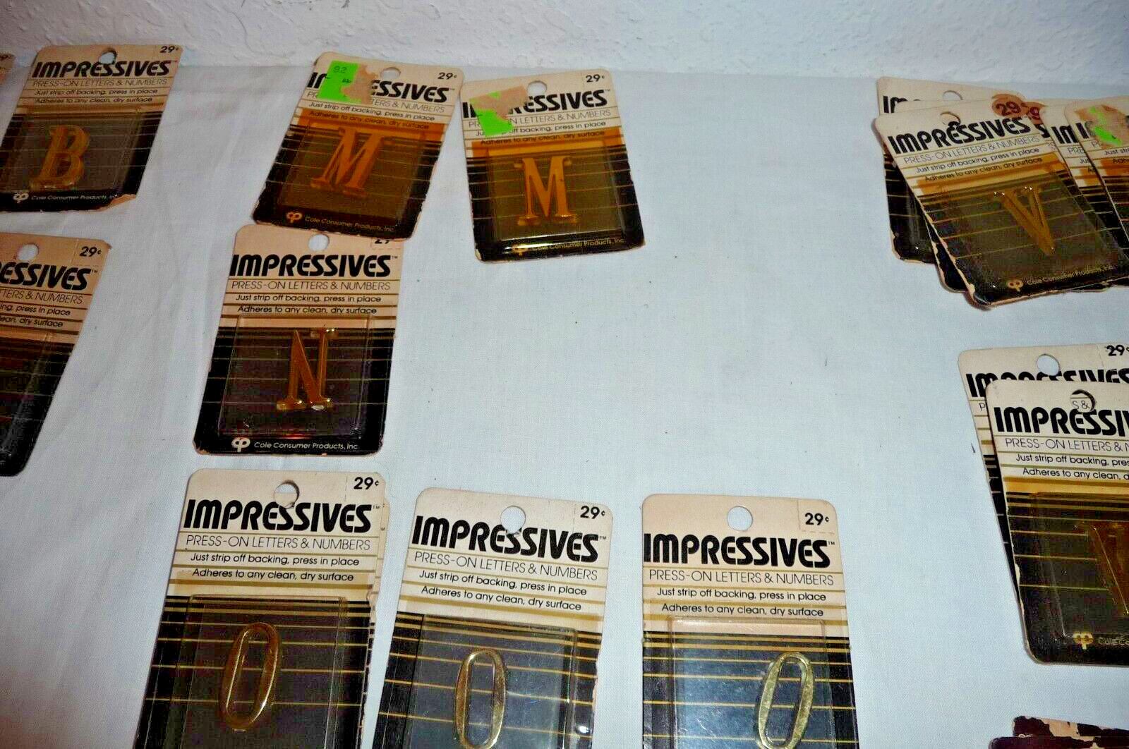 Lot 102 NEW VTG 80’s Moderne Impressives Press-on letters & numbers GOLD Brass