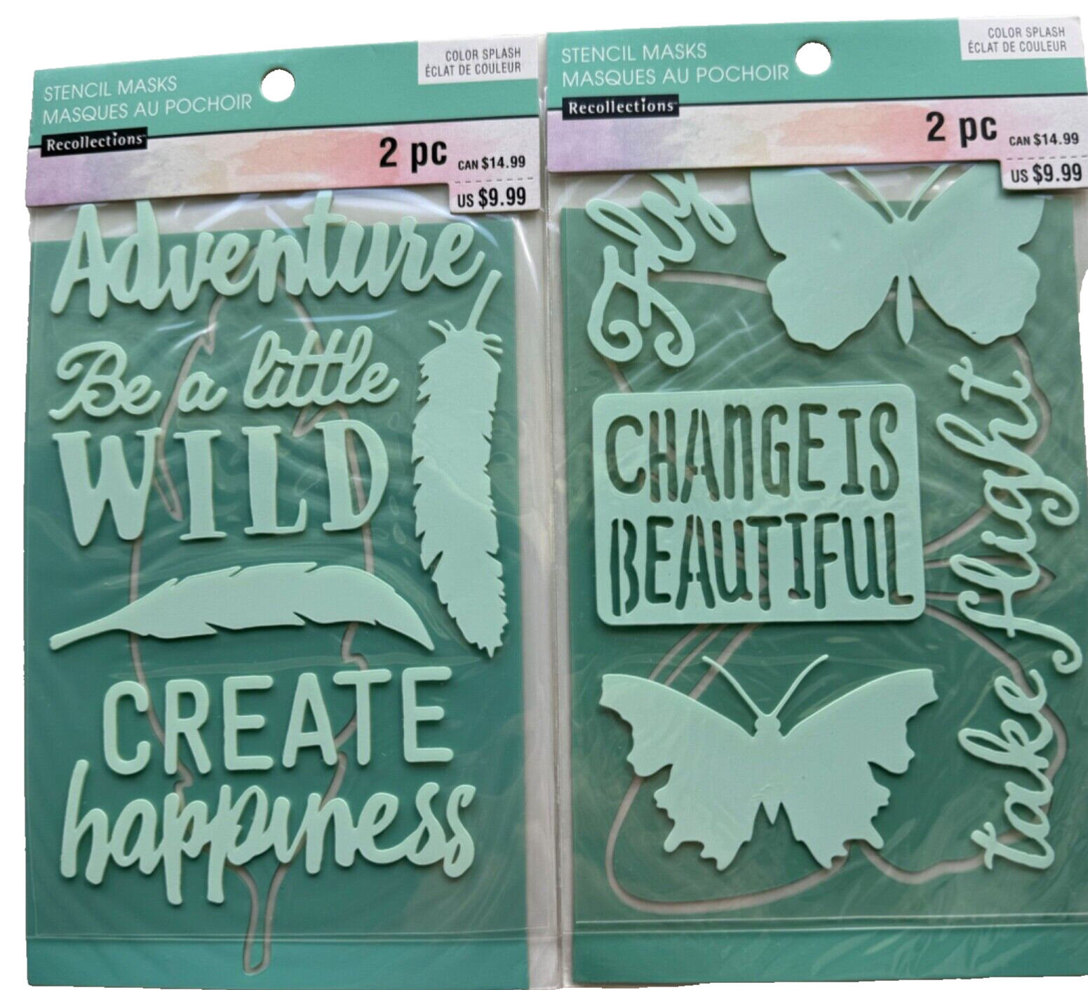 Recollections STENCILS 2 Sheet Sets Butterfly Leaf Nature Phrases Words Crafts
