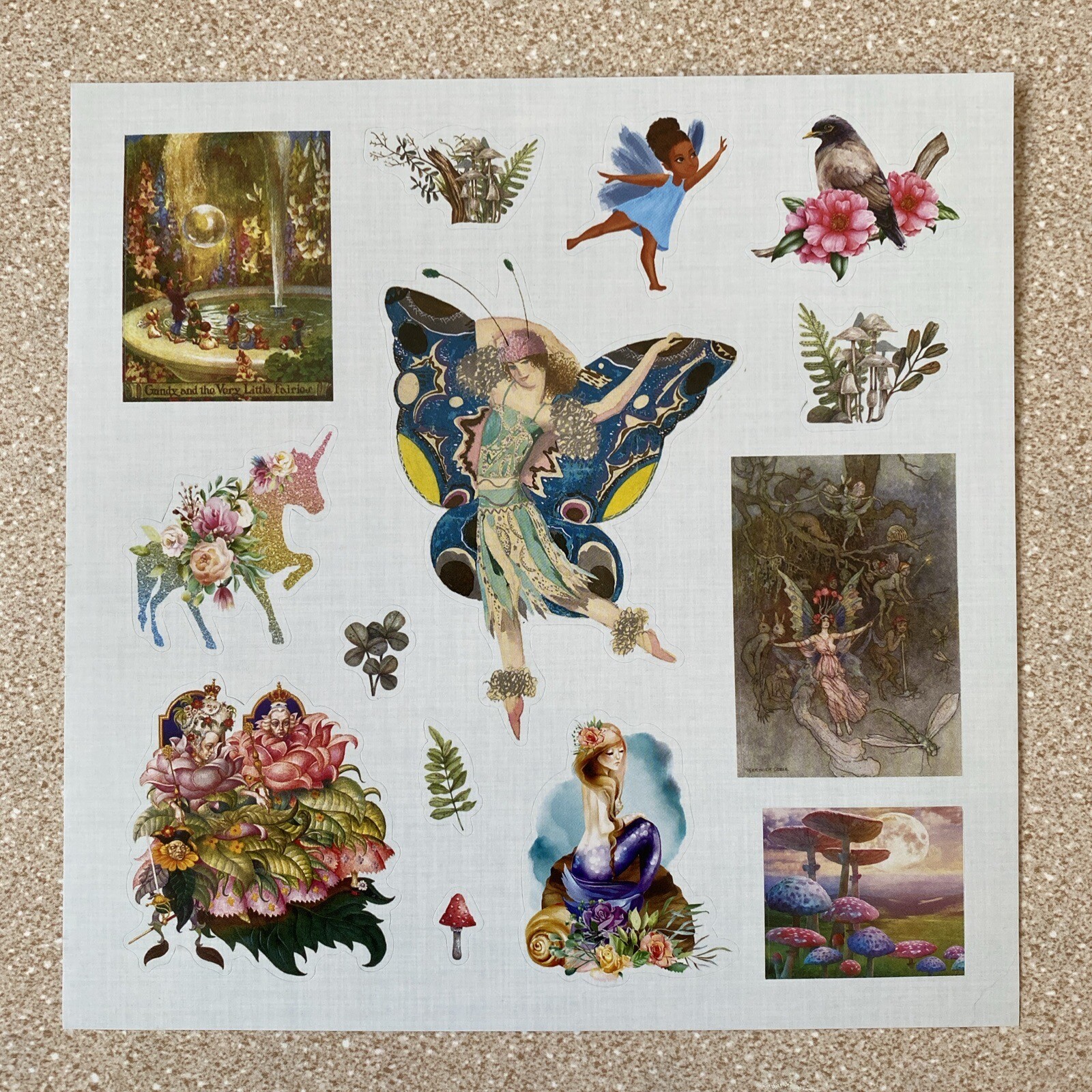 Vintage Style Butterfly Fairy Floral Unicorn Birds Mushrooms Mermaid Stickers