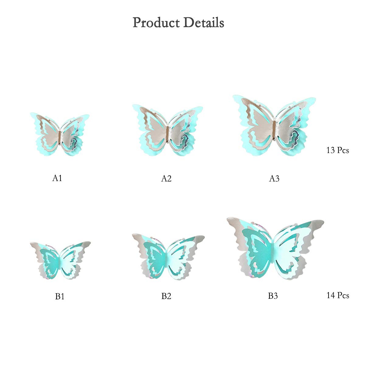 pinkblume Silver Blue Teal Butterfly Decorations Stickers 3D