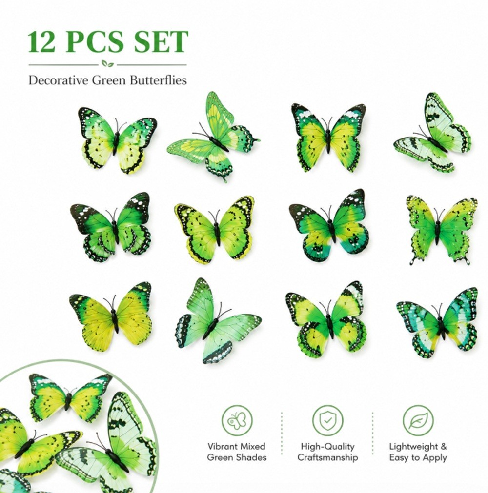 12-Piece 3D Butterfly Wall Stickers – PVC Art Decals for Home Decor Mural