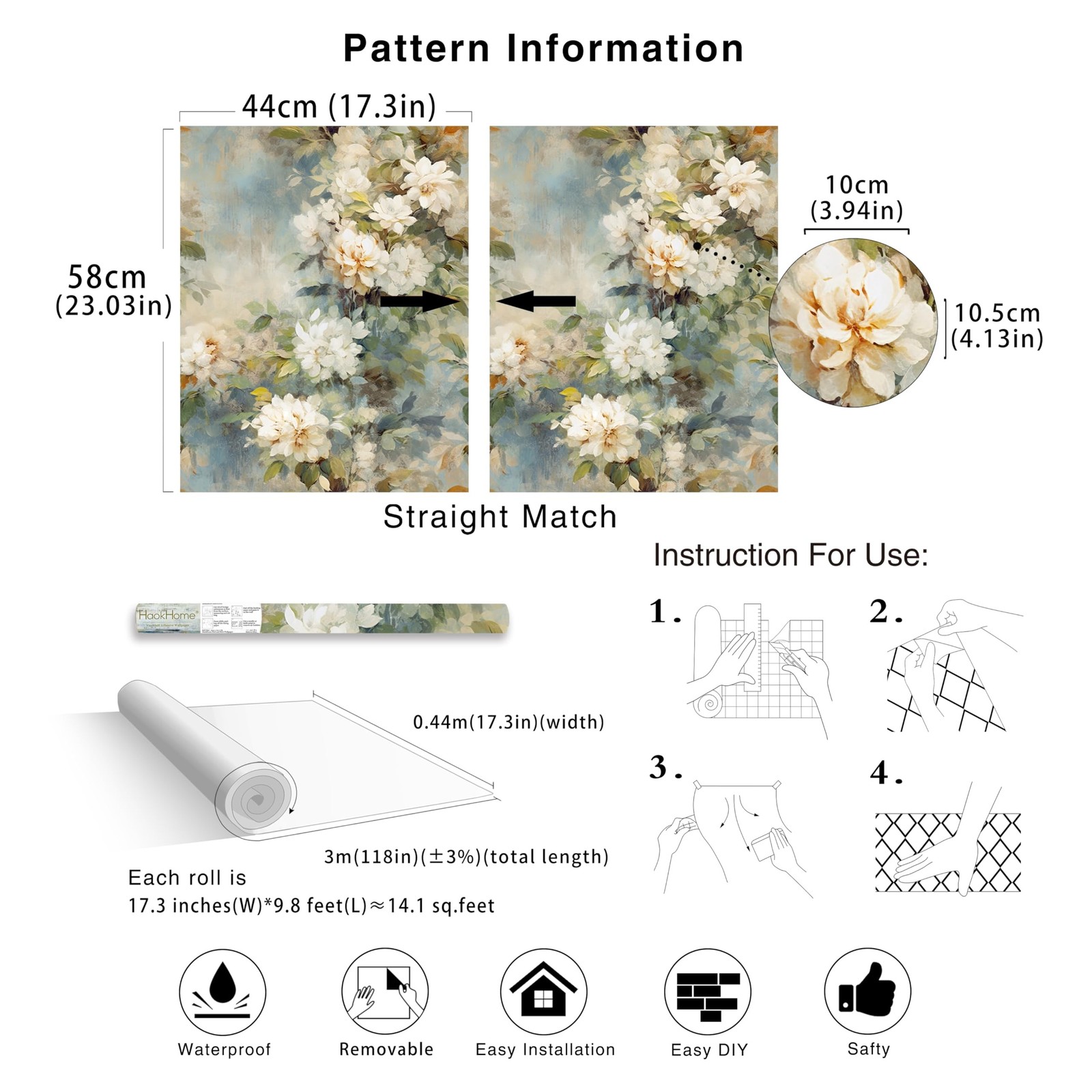 HAOKHOME Peel and Stick Floral Wallpaper Beige/Blue/Green Flower Bouquet Wall…