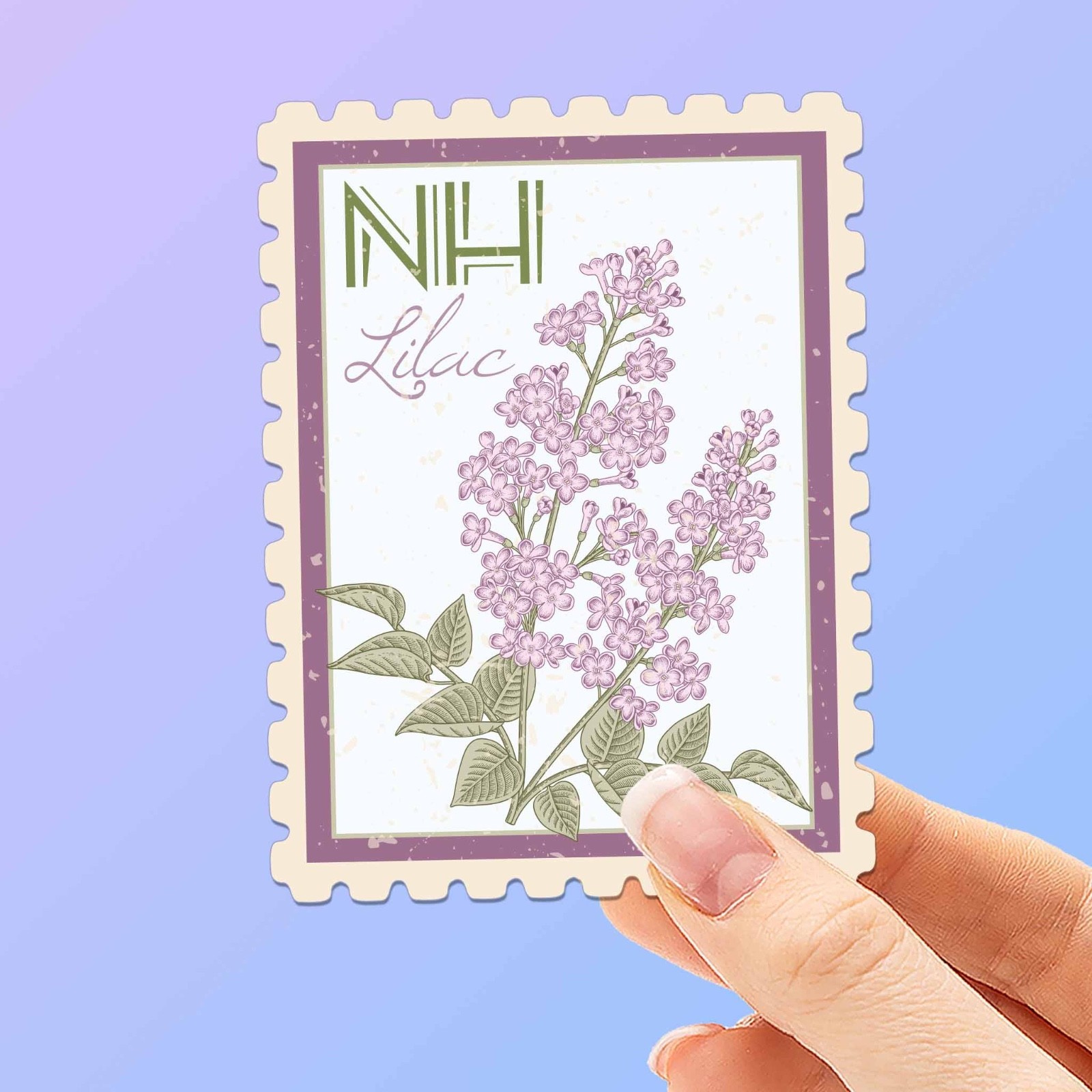 New Hampshire State Flower Lilac Sticker – NH Vintage Stamp Decal for Laptop