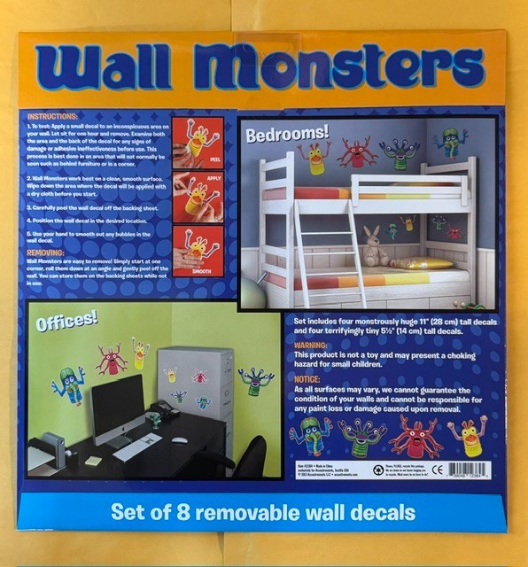 Archie Mcphee Wall Monsters Removable Decals Set of 8 NEW SEALED Ships FREE USA
