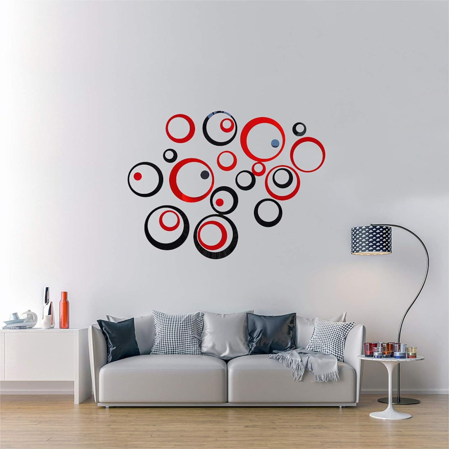 24Pcs Acrylic Circle Mirror Wall Stickers DIY Decals Modern Art Mural for Home L