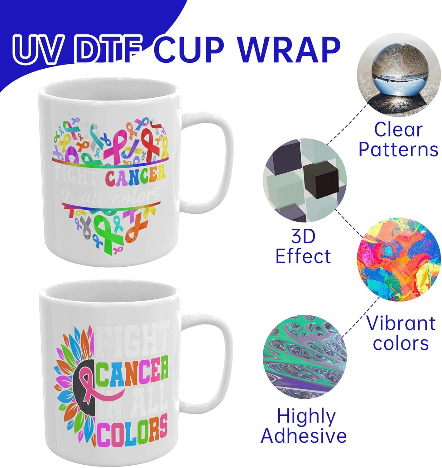 12PCS UV DTF Cup Wrap,Cancer Awareness UV DTF Cup Wraps Transfer Stickers,Easy t