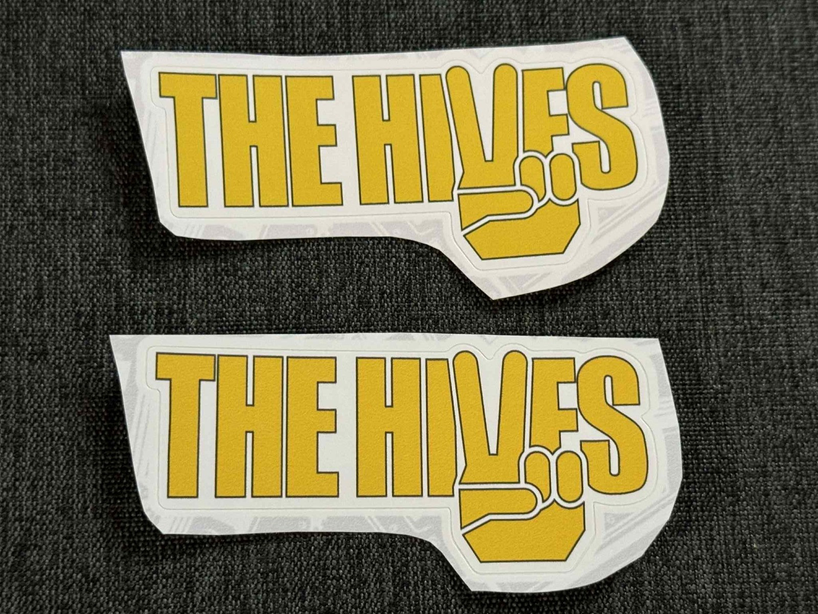 Lot (2) THE HIVES 1 1/2" x 3 1/2" Band Logo STICKERS Yellow White FAST! FREE!