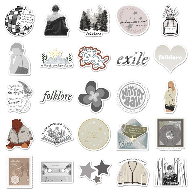 50 Piece Taylor Swift Stickers Party Favor, Water Bottle, Decor, Music Folklore