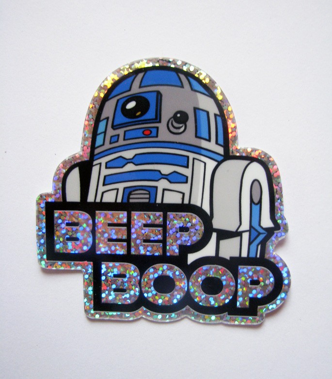 R2D2 Glitter Sticker 3" Star Wars R2-D2 Decal For Skateboard, Laptop, Car Window