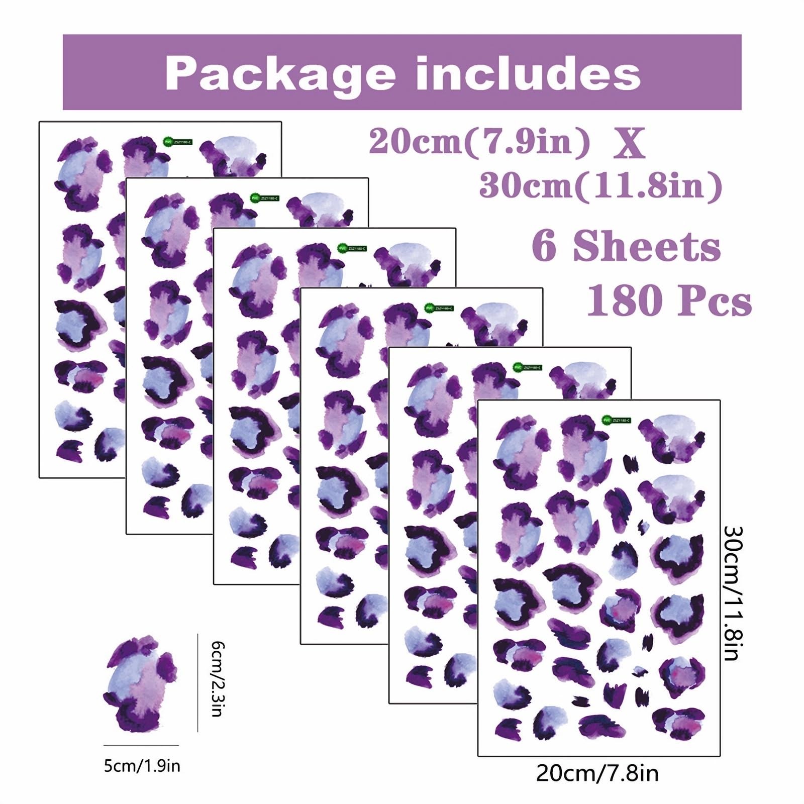 6 Sheets 180 Pcs Purple Leopard Print Wall Stickers, sacinora Animal Spot DIY