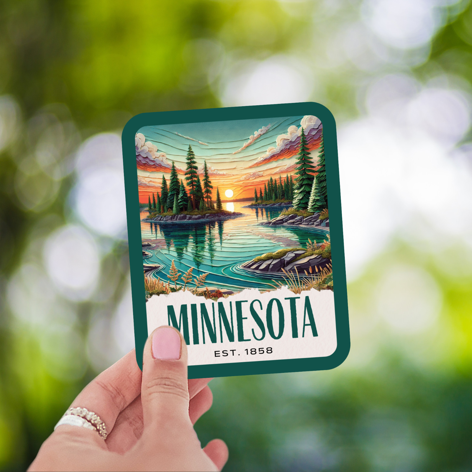 Minnesota State Sticker, Paper Collage Look, Voyageurs National Par Vinyl Decal