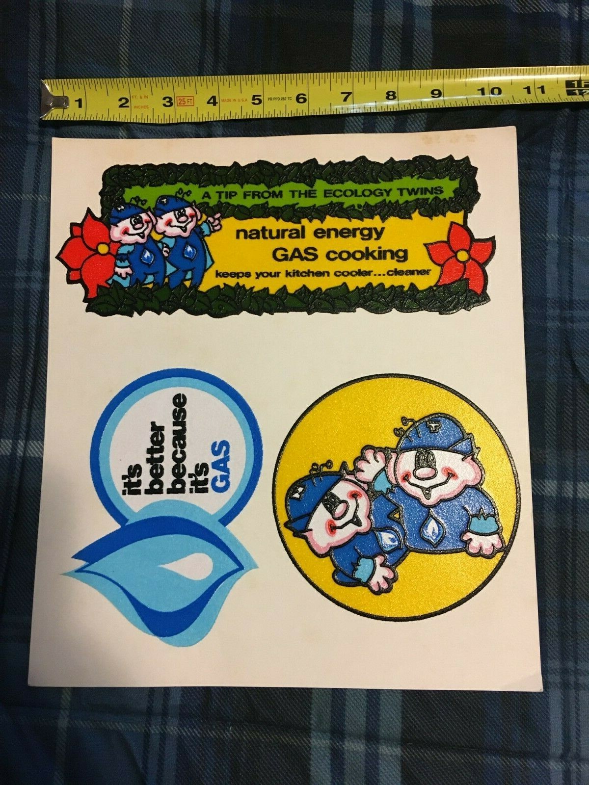 VINTAGE NATURAL ENERGY COOKING GAS ECOLOGY TWINS ELFS ELVES TEXTURED STICKERS