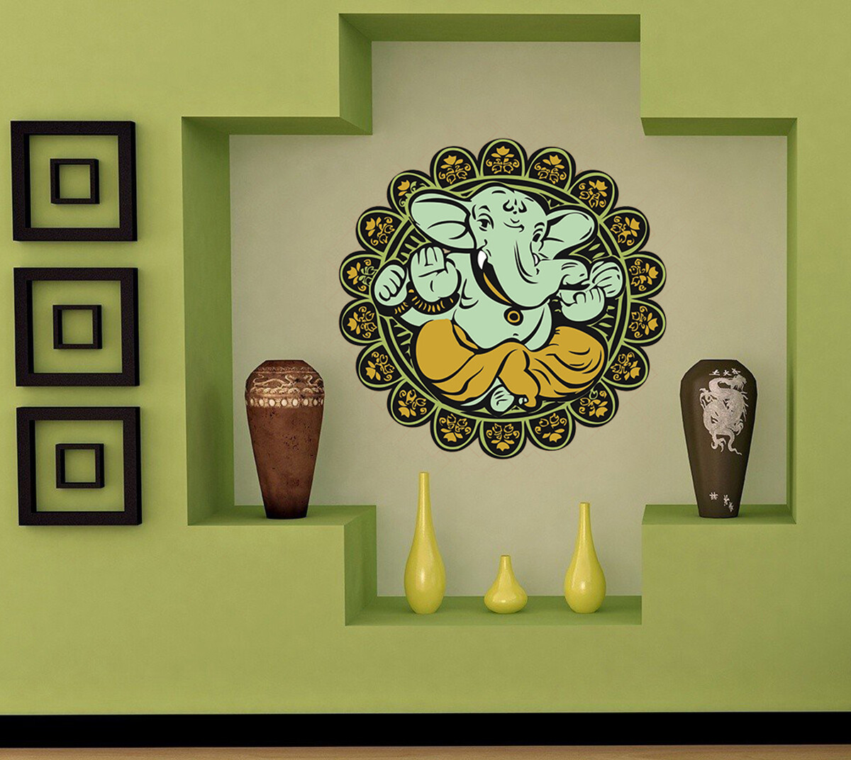 Ganesha Wall Decals Sticker, Hindu God Ganesha Decor, Mandala Vinyl Decal