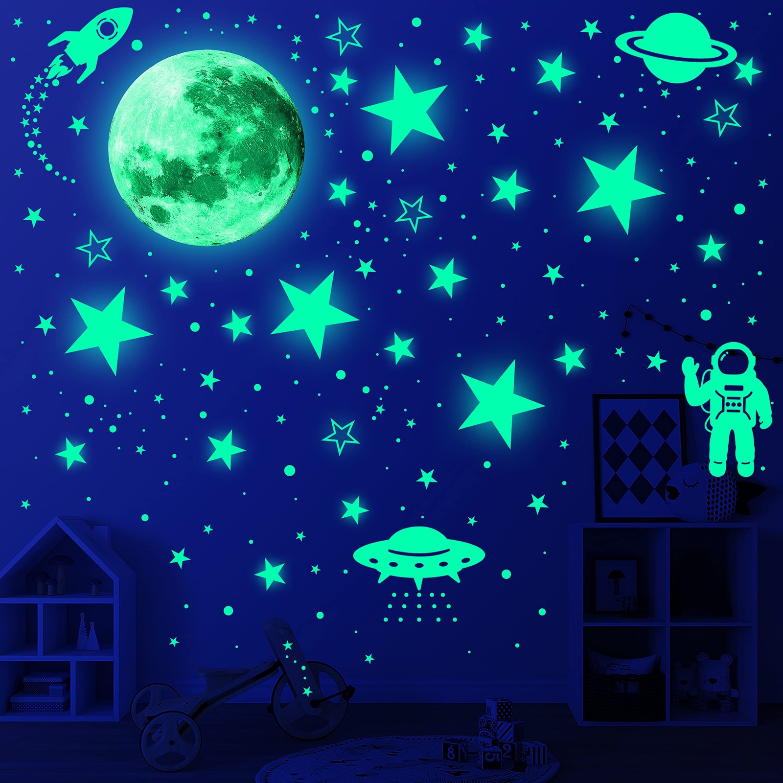 1078 PCS Glow in The Dark Stars for Ceiling Planets Galaxy Space Nursery Wall…