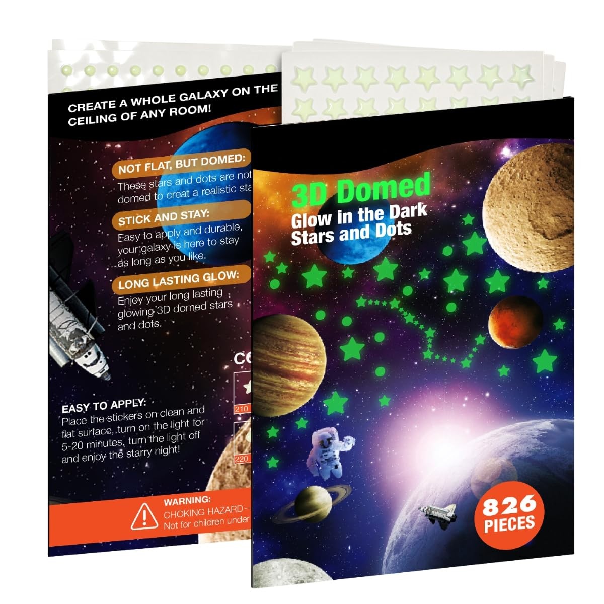 Realistic Tiny 3D Domed Glow in The Dark Stars, 826pcs Glow Dots and Stars, A…