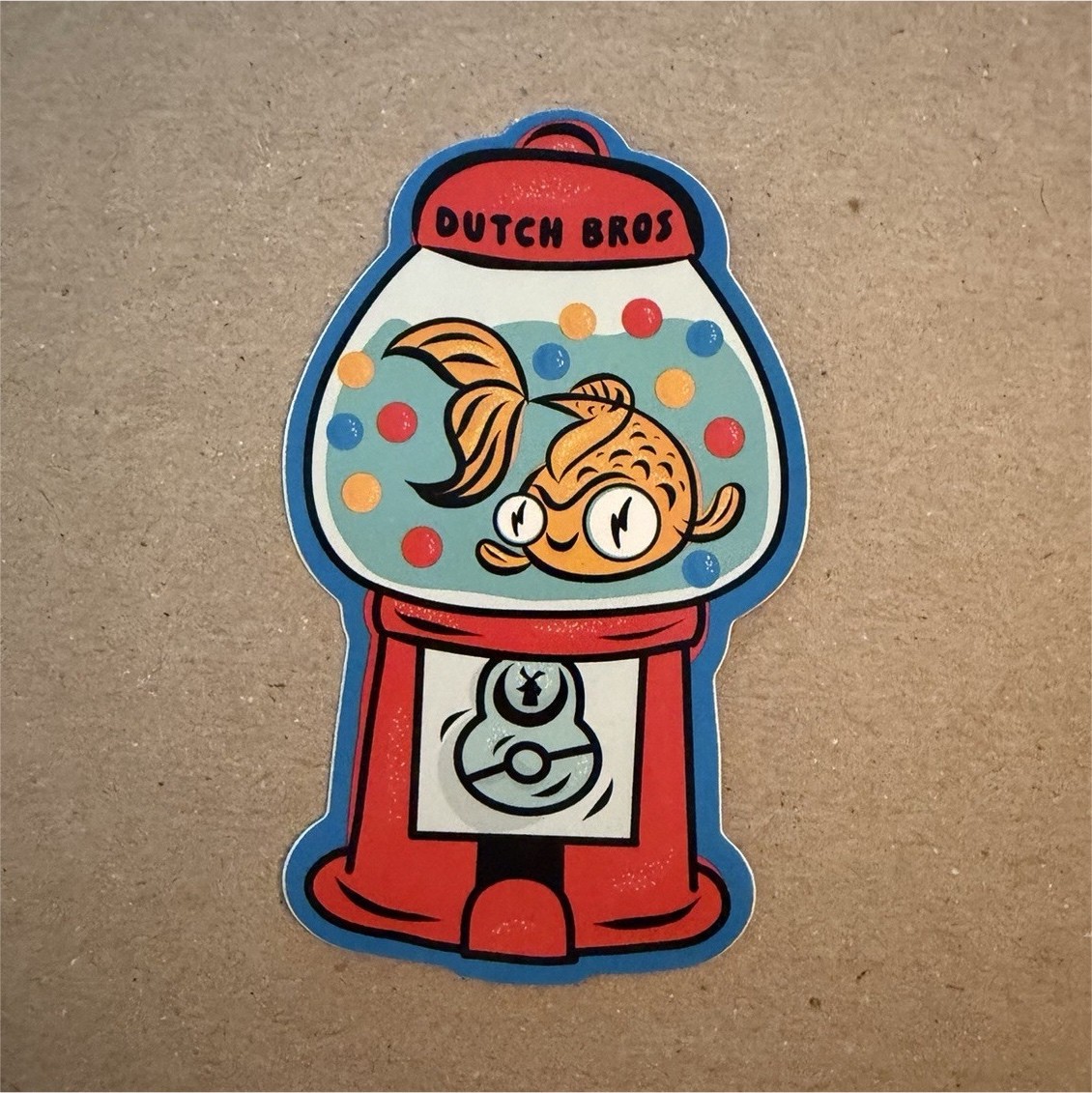 Dutch Bros Coffee Goldfish Gumball Machine Sticker Coffee & Tea Theme