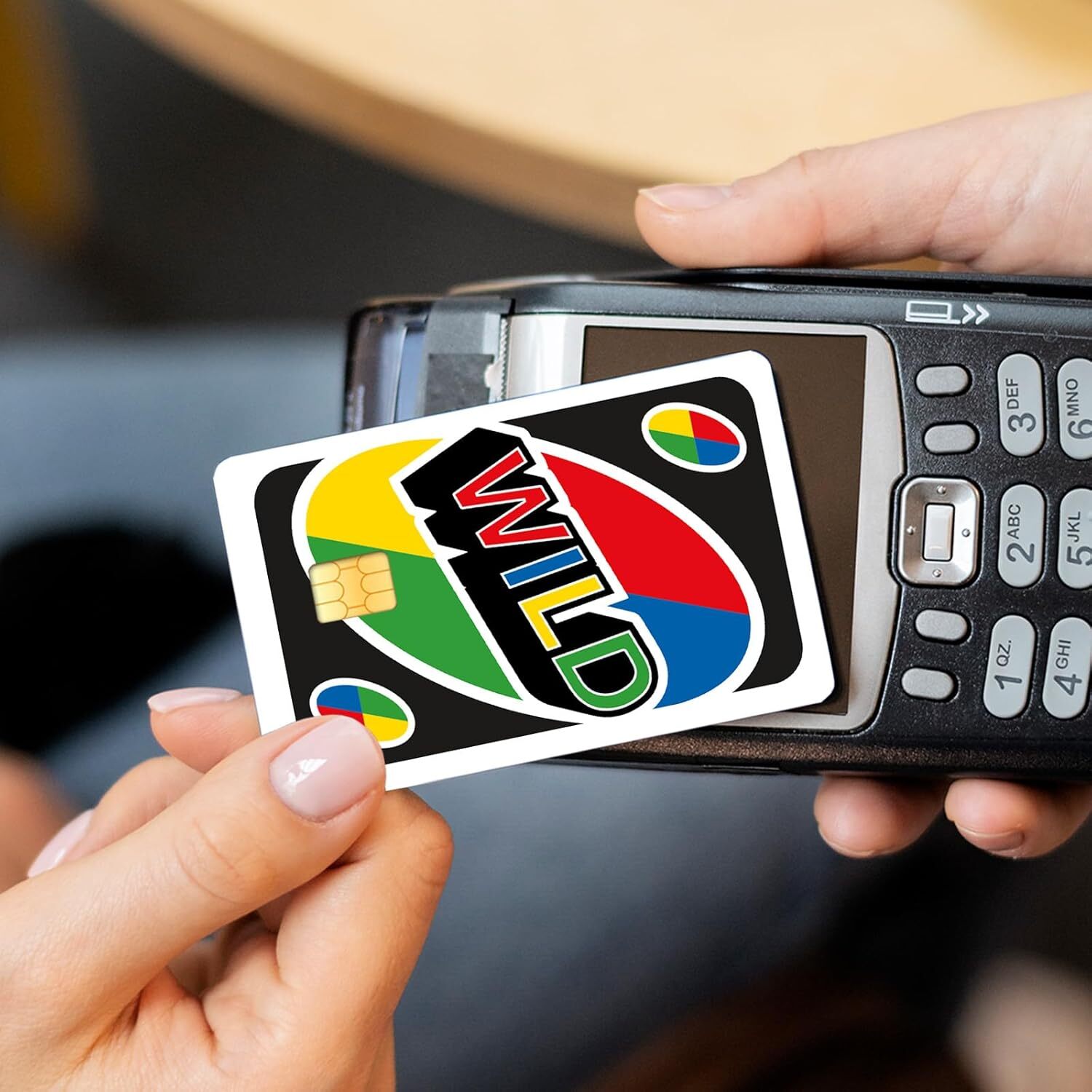 UNO Wild Card Skin (4-Pack) | Funny Game Night Sticker for Credit & Debit Card