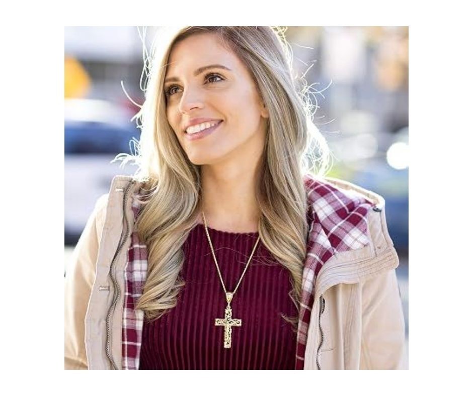 Large Filigree Crucifix Cross Necklace for Men & Women 24k G…