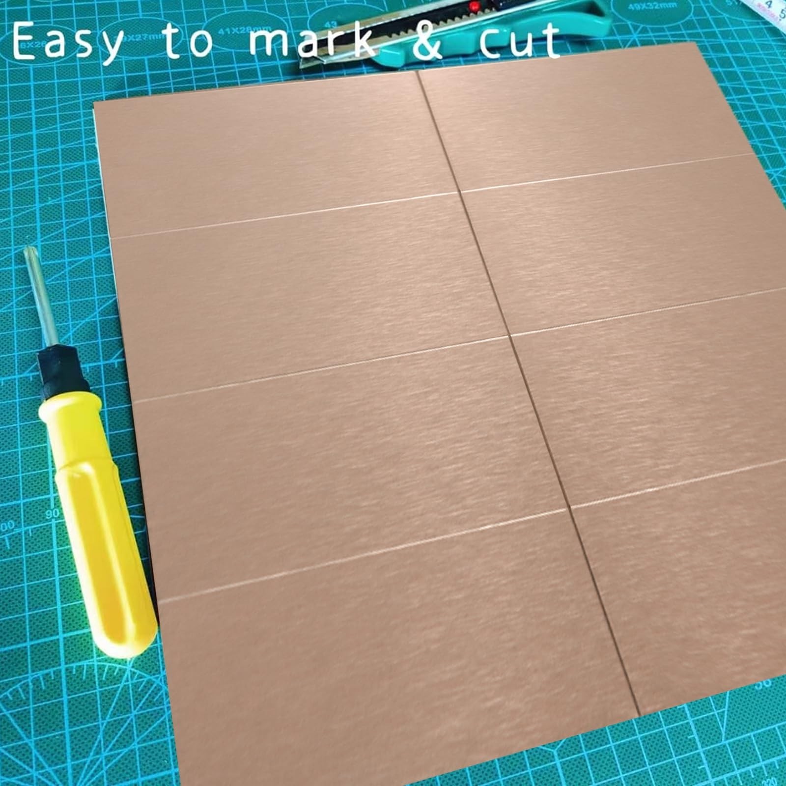 Aluminum Peel and Stick Backsplash Panels – 3"x6" Brushed Copper Kitchen Wall…