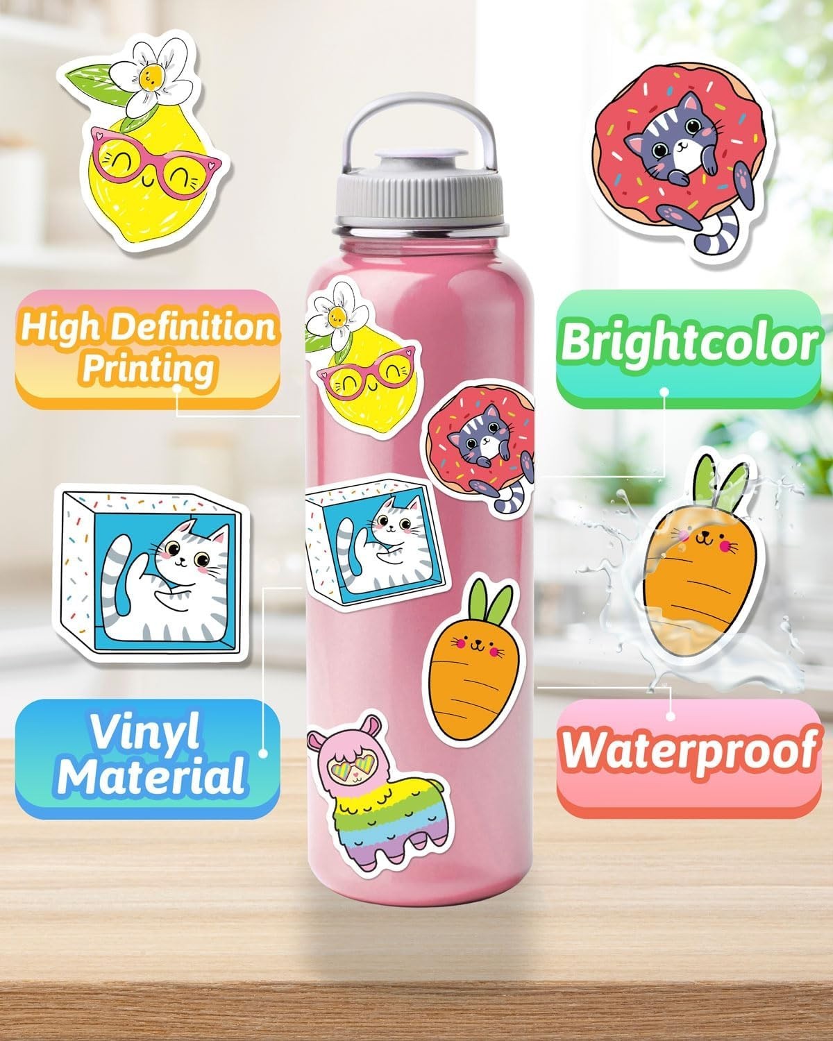 Art Deco 100 PCS Cute Animal Stickers for Kids – Perfect for Bottles & Laptops