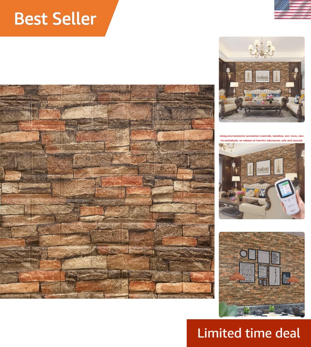Decorative 7mm Thick Anti-Collision Brick Panels, Easy Peel and Stick, 10-Pack
