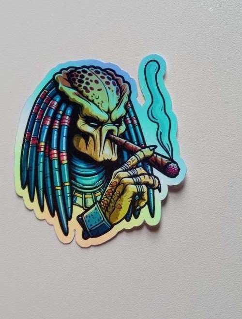 Predator Smoking A Blunt Waterproof Holographic 3 Inch Vinyl Sticker
