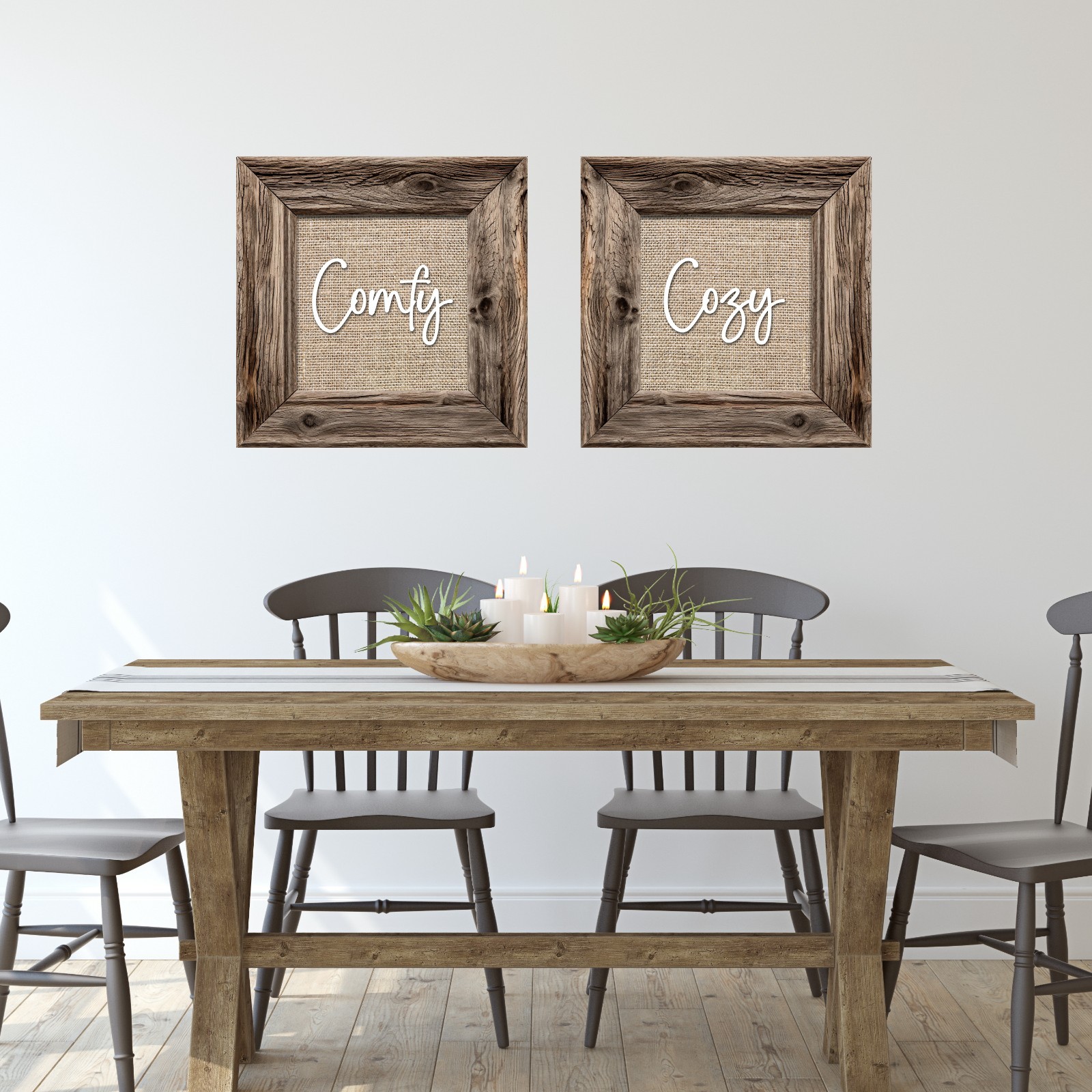 3D Illusion Peel & Stick Wall Art Decals – Set of 2 Large Rustic Frame Art