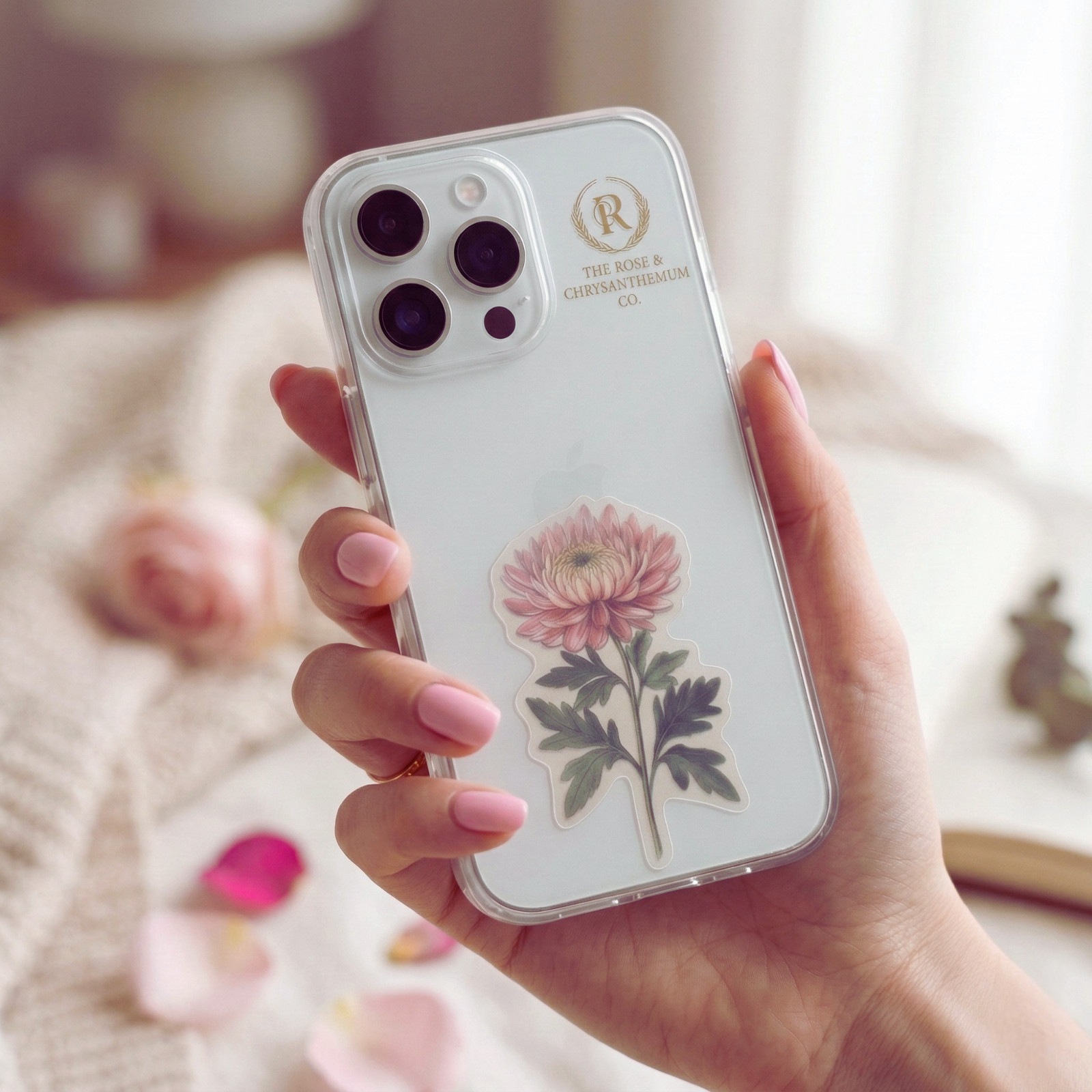 Aesthetic Pink Mophead Chrysanthemum Sticker |Botanical Flower Journaling Decal