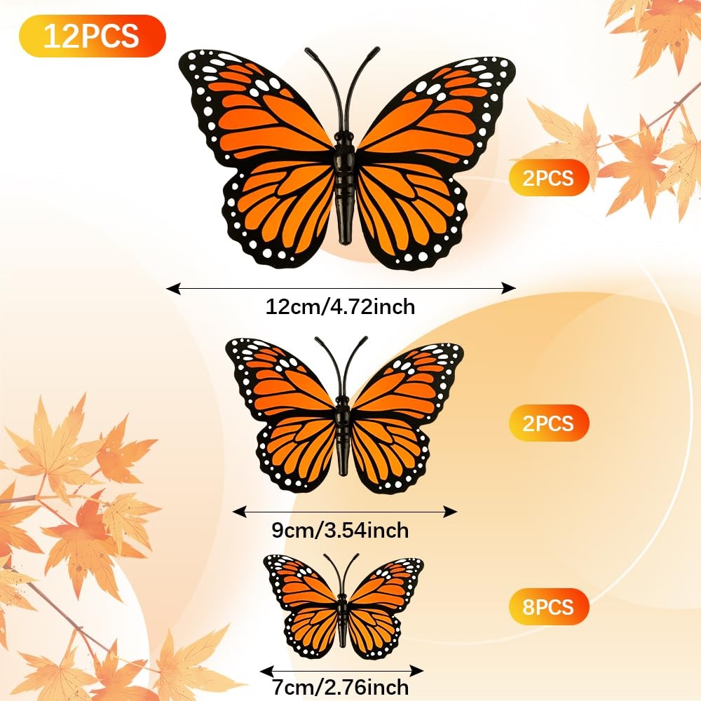 12 Pcs Monarch Butterfly Decorations 3D Day of the Dead Artificial Butterflies