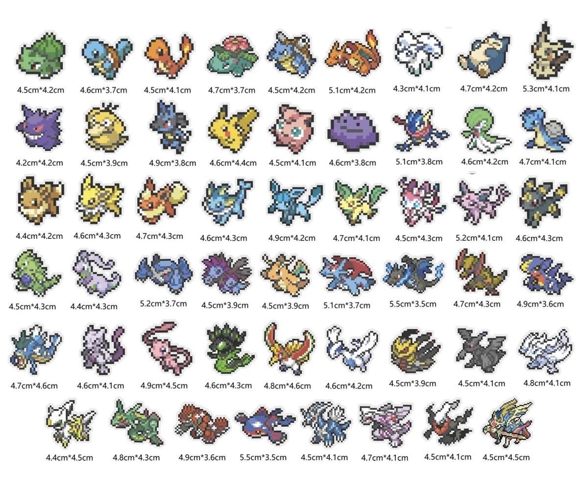 50+ Pokémon Pixel Art Laptop Stickers Transparent Decal Pack Charizard Greninja
