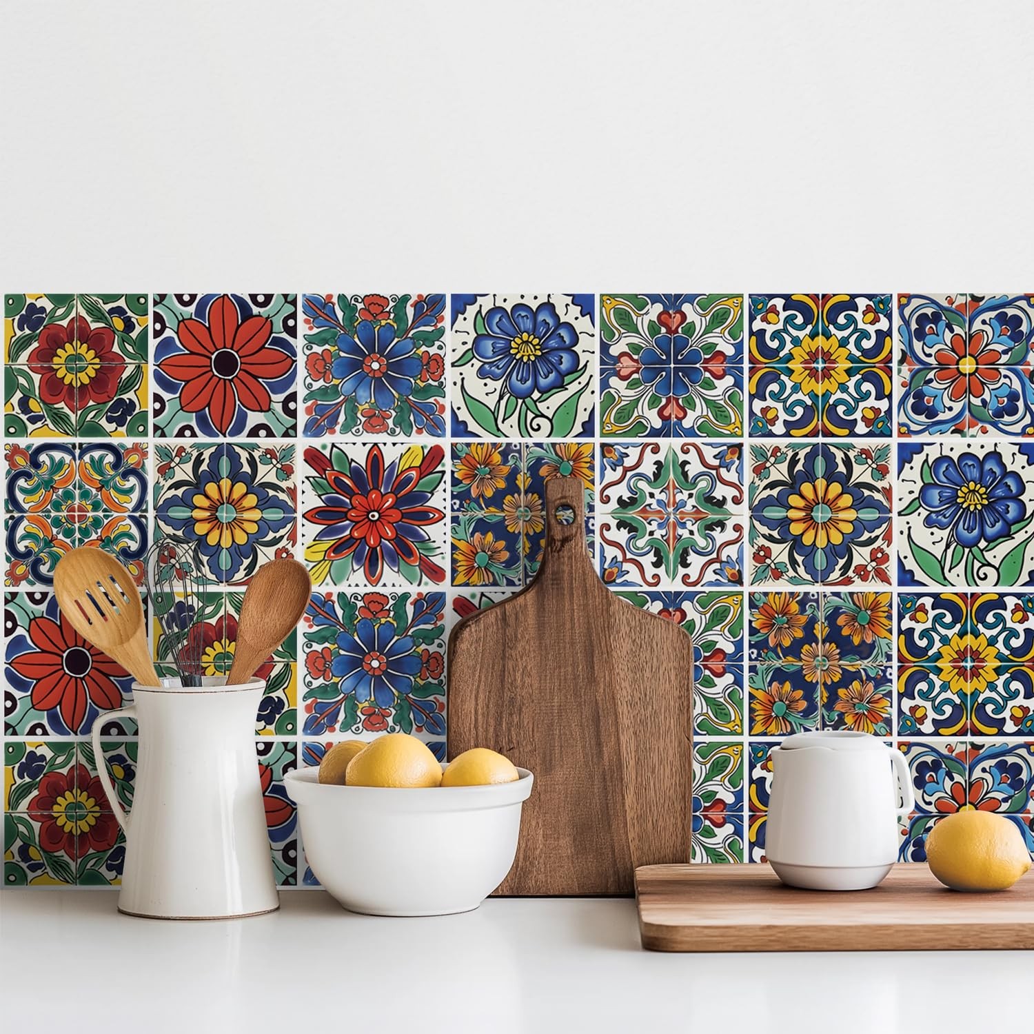 30 Pcs Mediterranean Style Peel and Stick Wall Tile Decals – Waterproof Vinyl…