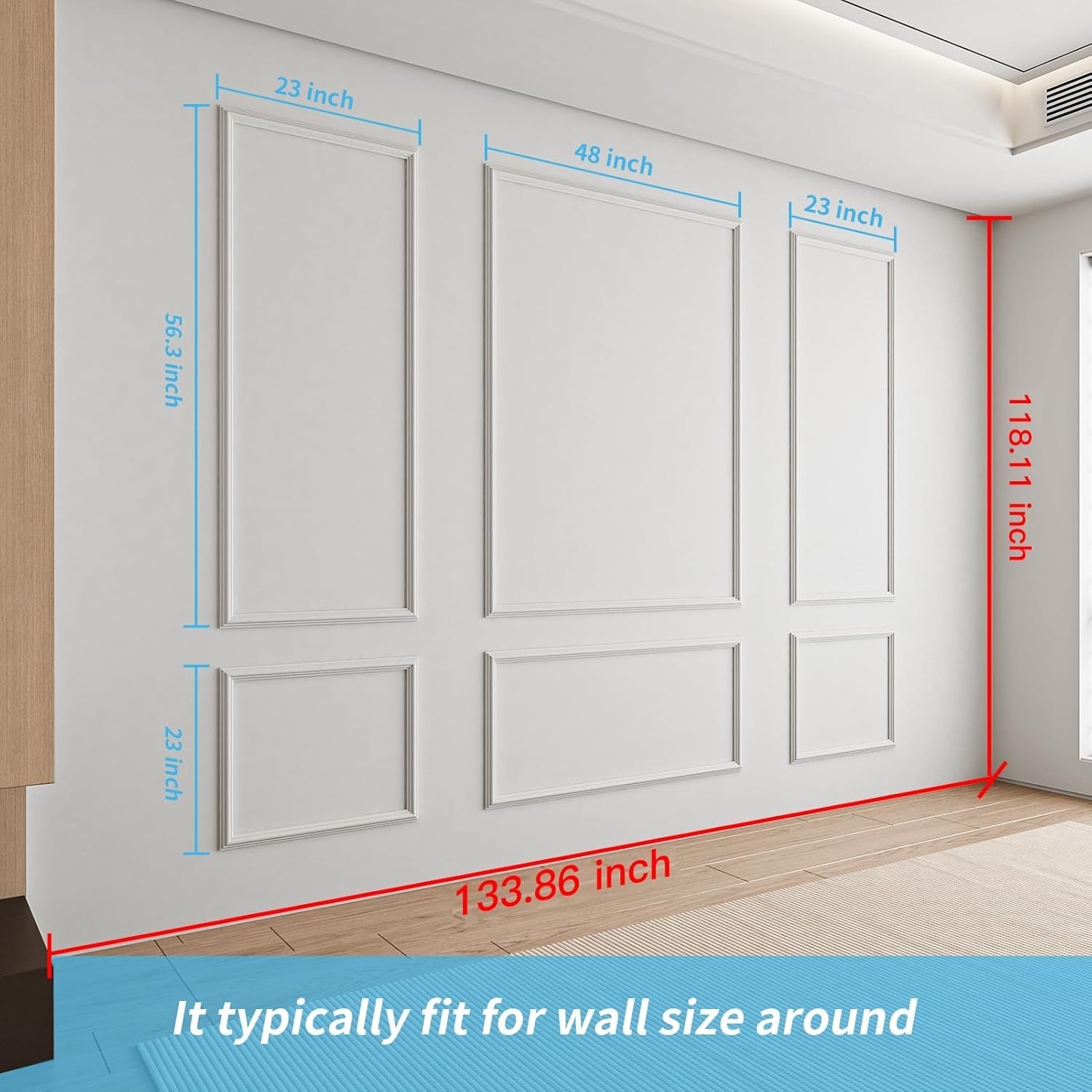 Pre-Cut Wall Molding Set of 6 Pieces with Polyurethane Material for Interior