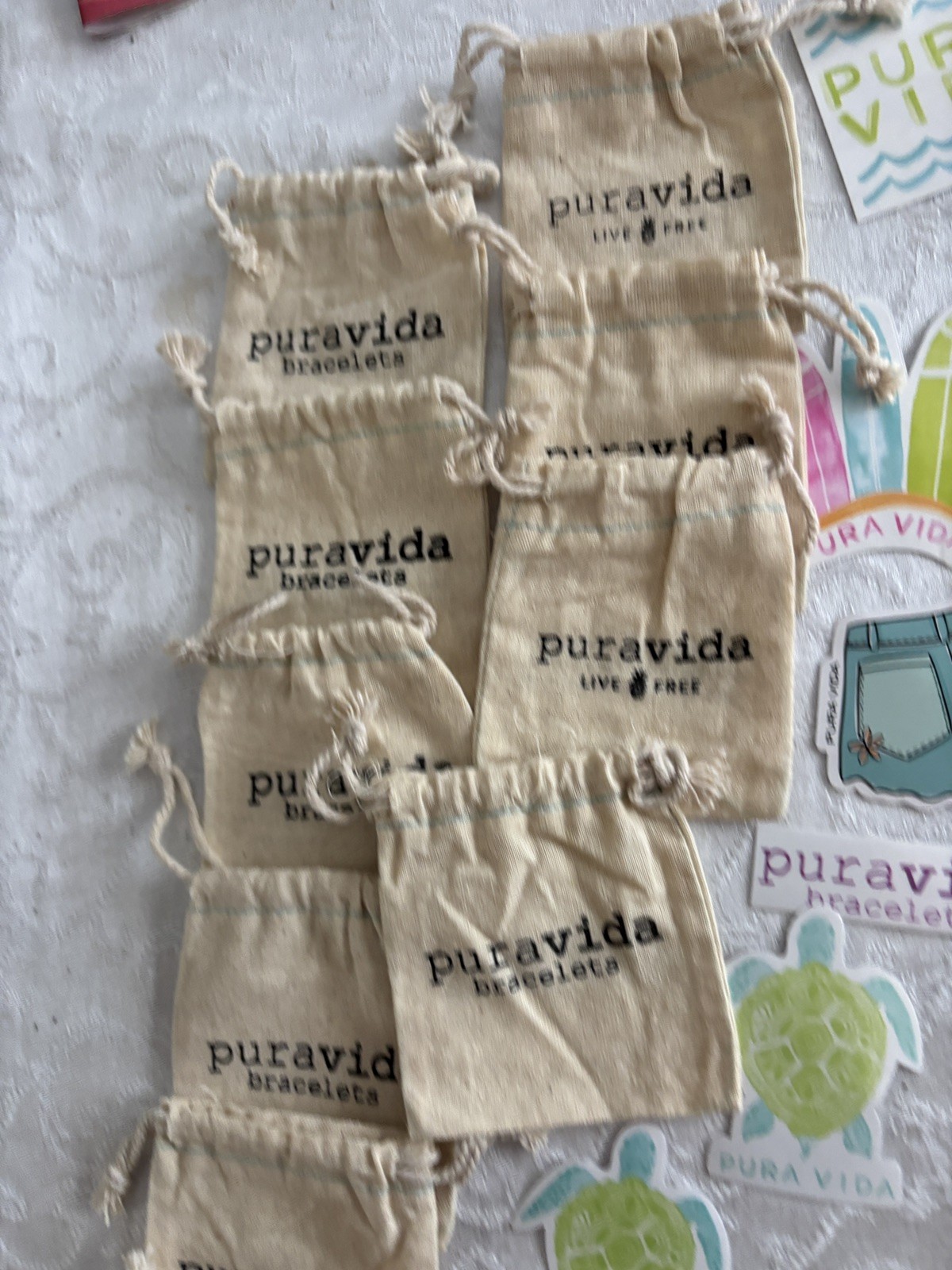Pura Vida Sticker Lot Of 20 Logo Beach Island Themed and 9 bags and box